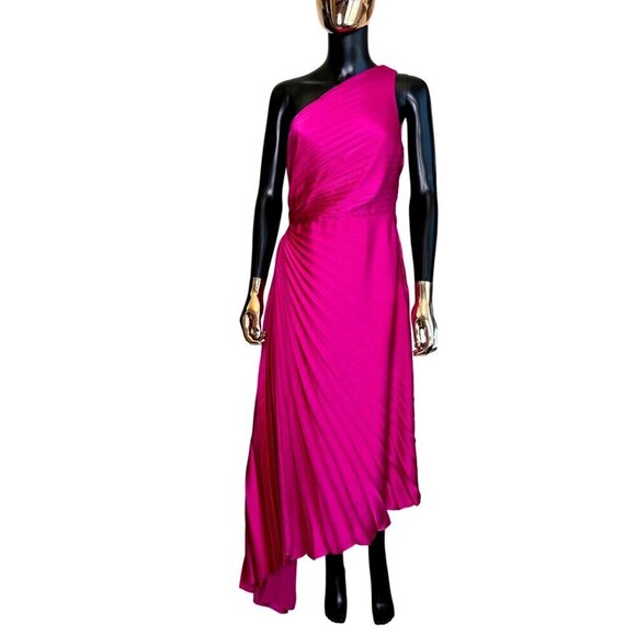 Rosevelvet Magenta One Shoulder Pleated Cutout Dress NWT M Holiday Cocktail - Picture 2 of 10